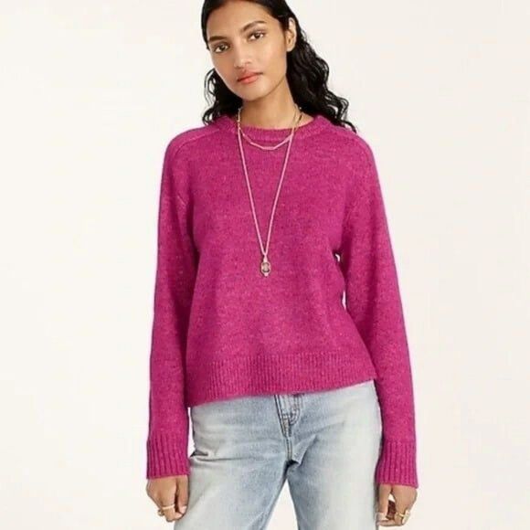 J. Crew Size S Relaxed Saddle Sleeve Crewneck Sweater Merino Alpaca Fuchsia - Picture 2 of 11